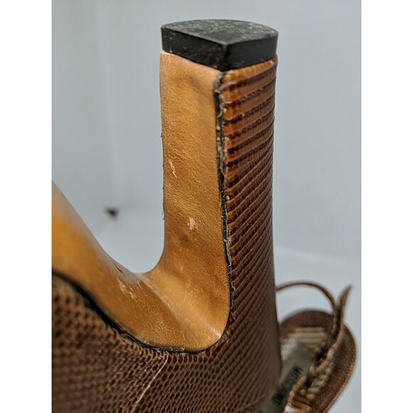 MOSCHINO Women'ts Vtg BROWN LEATHER SLINGBACK PLATFORM HEELS Size 39.5 - Picture 11 of 13